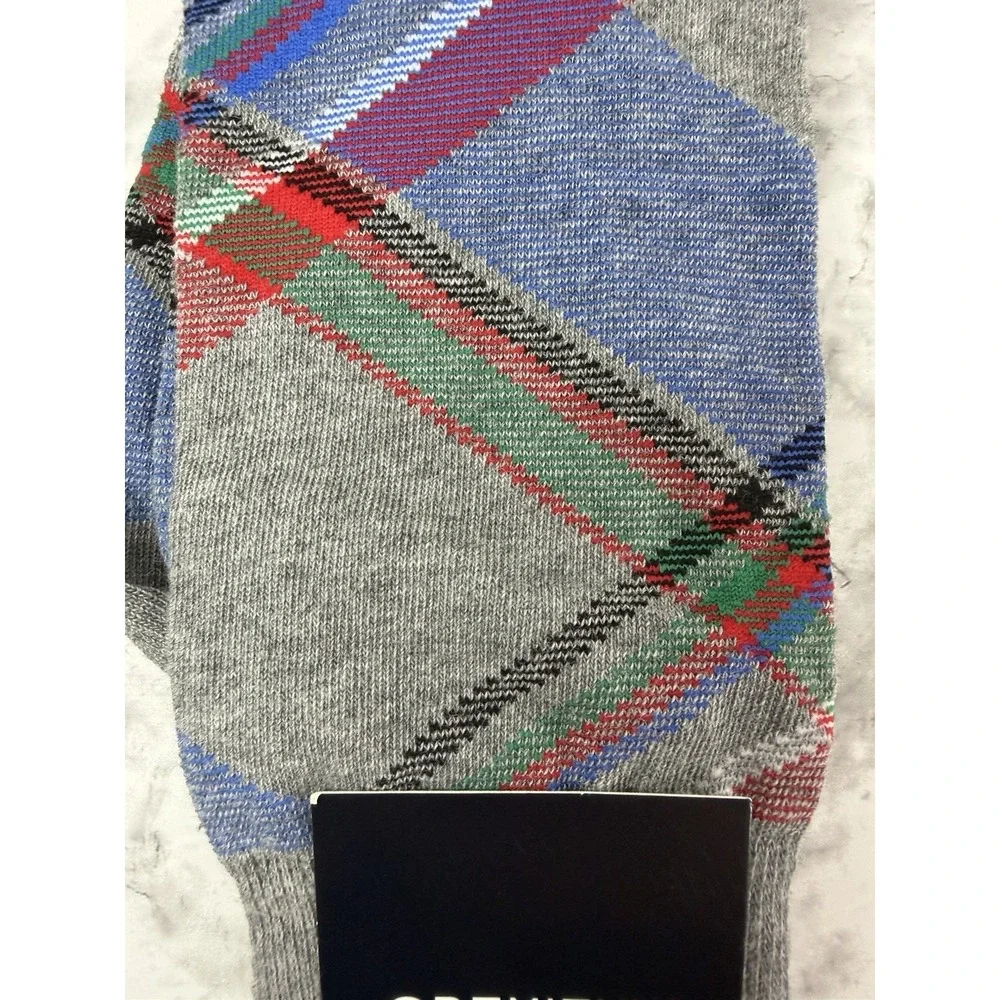 Cremieux Men's Gray Plaid Socks 1 Pair Fits Shoe Size 9-12 Made in Italy